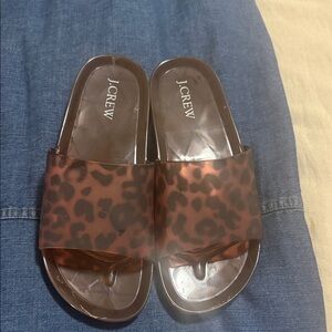 J. Crew Brown Leopard-Print Pool Slide Sandals